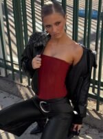 Oscuro Longline Mesh Corset Top Berry - Image 11