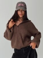 Hertford Zip Through Knit Jumper Brown