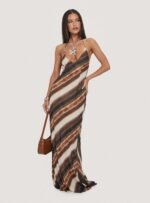 Esmira Halter Maxi Dress Brown Stripe - Image 2