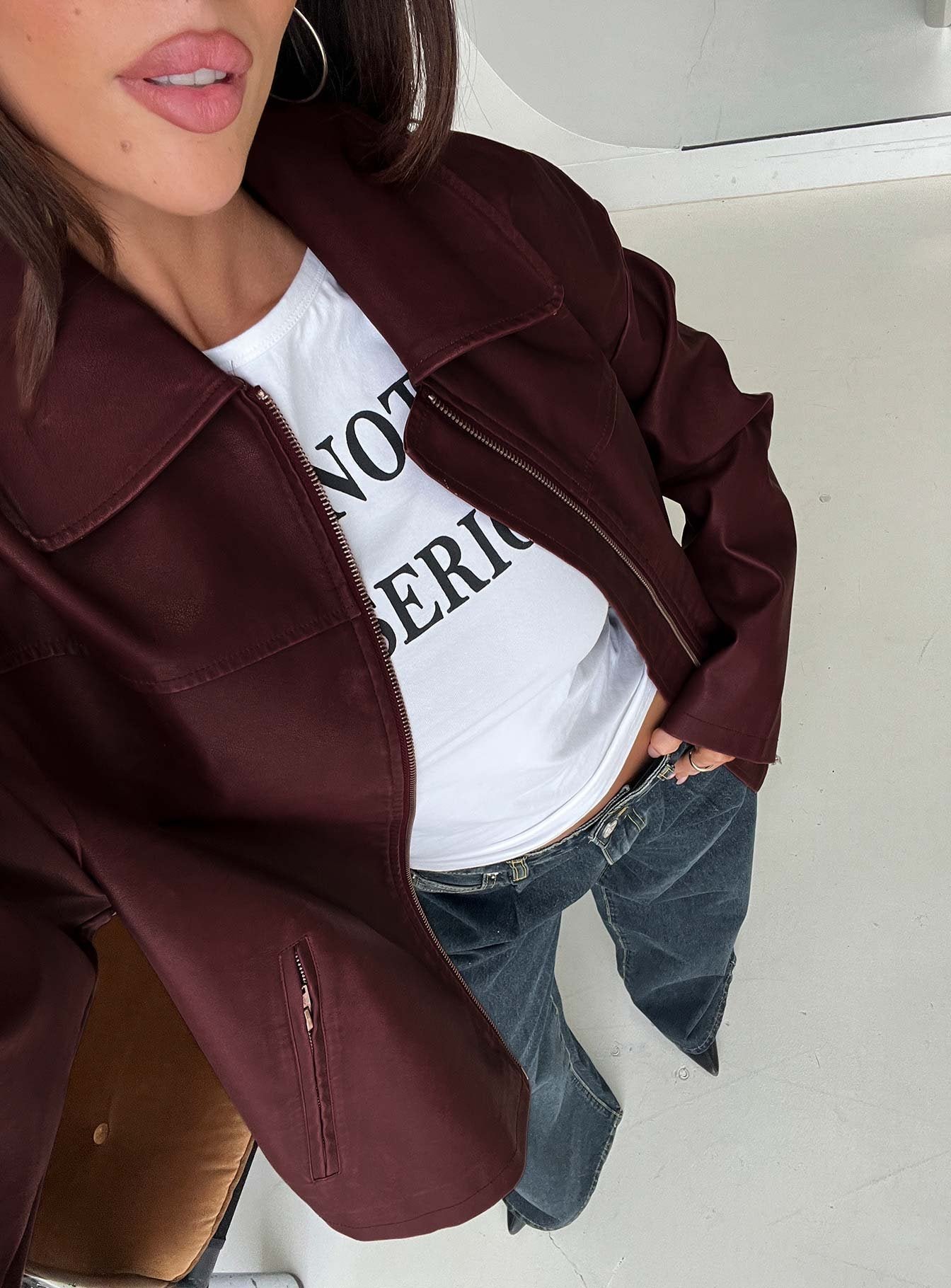 0-modelinfo-crystal-us2_a7fdbf3f-adf9-4c32-86c9-350c01dd02ff Napoleon Faux Leather Jacket Burgundy - Image 1