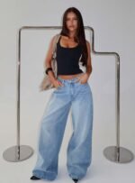 Naylor Mid Rise Wide Leg Jeans Light Blue Wash - Image 12