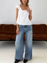 Johnni Floral Printed Low Rise Jeans Mid Wash