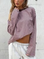 Settle Down Long Sleeve Top Pink / Brown Stripe - Image 10