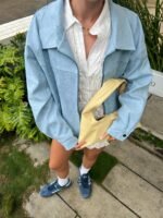 Goldsmith Faux Suede Bomber Jacket Blue - Image 2