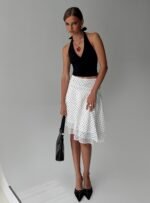 Evanescence Asymmetrical Midi Skirt White / Polka Dot - Image 8