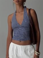 Whimsy Halter Top Navy Gingham