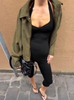 Enlightened Faux Suede Bomber Jacket Khaki - Image 9