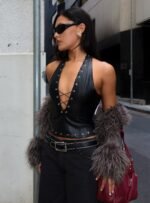 Captivated Faux Leather Halter Top Black - Image 8