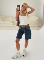 Cult Classic Longline Denim Shorts Vintage Wash - Image 9