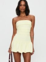 Mousse Strapless Mini Dress Lemon - Image 2