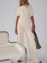 Calisse Knit Wide Leg Trousers Beige