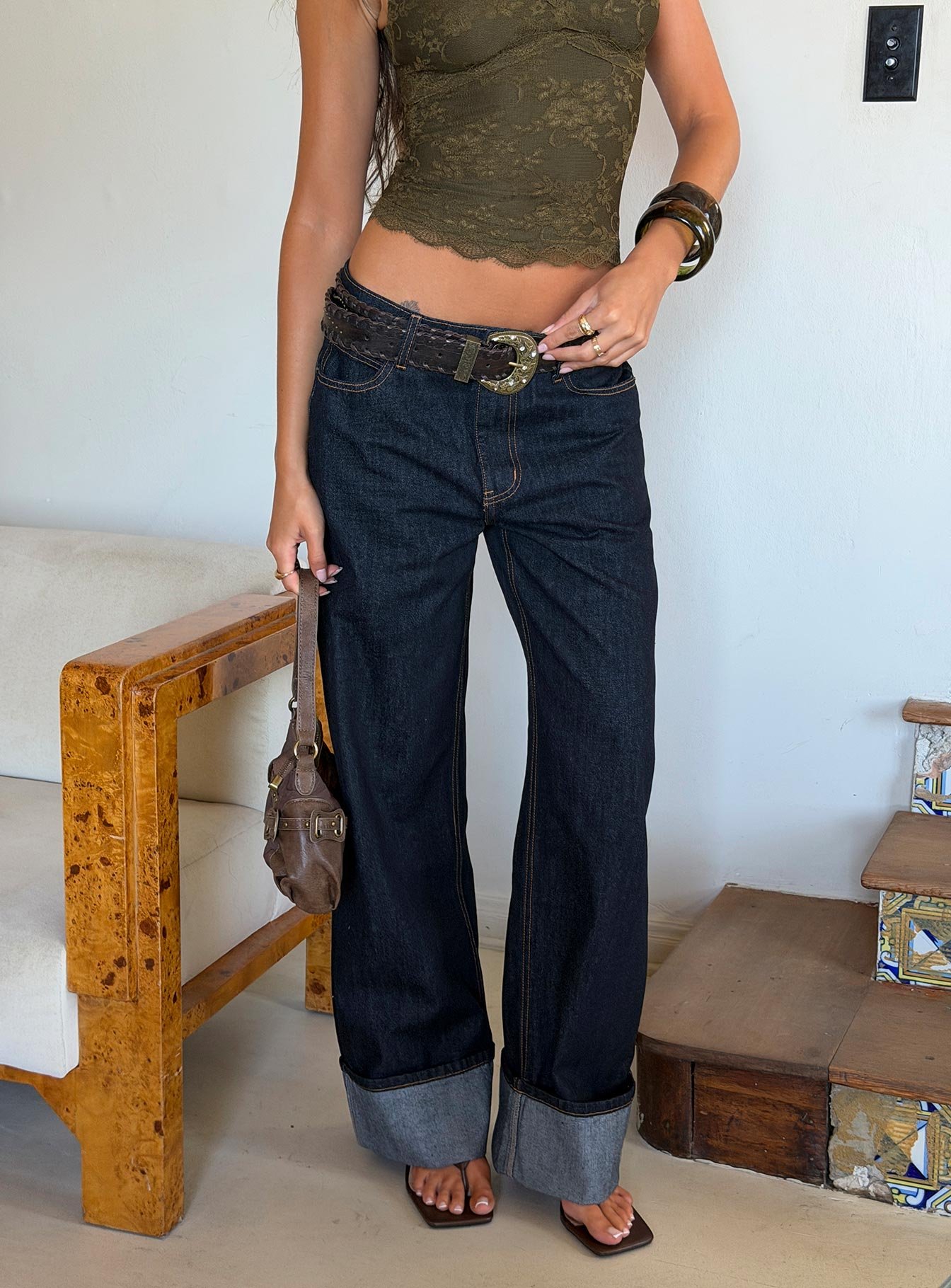 0-modelinfo-mia-us4_1fb07946-5719-474e-85f7-ac013e3a5117 Top Model Low Rise Straight Leg Cuffed Jean Dark Denim - Image 1