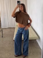 Ramos Low Rise Wide Leg Denim Jeans Dark Blue Wash