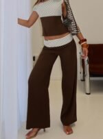 Past Life Fold Over Waistband Trousers Brown / Stripe