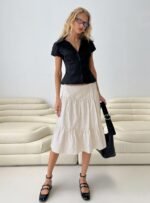 Akiyo Button Up Blouse Top Black - Image 7