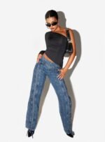 Day Dream Mid Rise Straight Leg Jeans Dark Blue Wash - Image 8