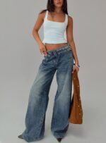 Paltrow Mid Rise Wide Leg Cargo Jeans Mid Blue Wash - Image 8