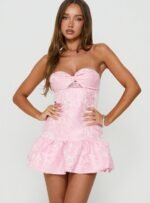 Aubriana Strapless Mini Dress Pink Jacquard - Image 7