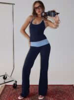 Kobee Jersey Flare Trousers Navy / Light Blue - Image 8