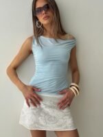 Skaia Layered Sheer Top Blue