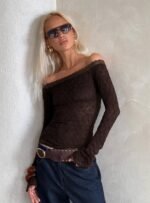 Mochapella Off The Shoulder Top Brown