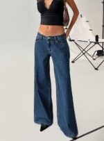 Ramos Low Rise Wide Leg Denim Jeans Dark Blue Wash - Image 8