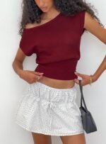 Cloud Tempo Boat Neck Cinched Knit Top Wine