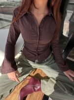 Anni Pinstripe Shirt Brown - Image 8