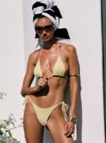 Glora Ribbed Tie Side Bikini Bottom Yellow
