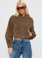 Mastery Faux Suede Bomber Jacket Brown - Image 2