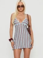 Mishie Halter Mini Dress Blue / Brown Stripe - Image 2