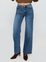 Saving Up Mid Rise Straight Leg Studded Jeans Mid Blue - Image 2