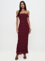 Azura Off The Shoulder Maxi Dress Burgundy - Image 3