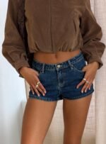 Dreamful Low Rise Mini Denim Shorts Dark Blue Wash - Image 13