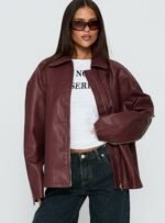 Napoleon Faux Leather Jacket Burgundy - Image 2
