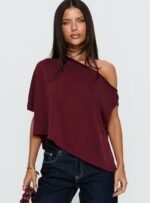 Passerby Asymmetrical Off Shoulder Top Burgundy - Image 2