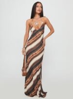 Esmira Halter Maxi Dress Brown Stripe - Image 3