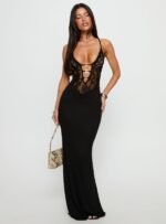 Totema Lace Halter Maxi Dress Black - Image 2