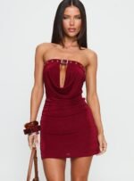 Dream About Me Strapless Buckle Mini Dress Red - Image 2
