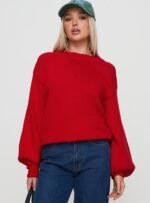 Harmony Balloon Sleeve Knit Jumper Red - Image 2