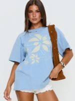 Full Bloom Oversized Graphic Tee Washed Blue - Image 2