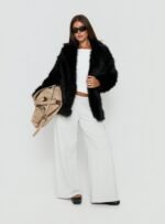 Super Trouper Faux Fur Jacket Black - Image 3