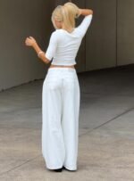 Naylor Mid Rise Wide Leg Jeans Cream - Image 11