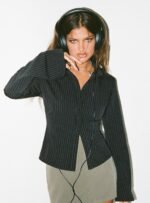 Anni Pinstripe Shirt Black - Image 10
