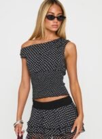 Ready To Party Off Shoulder Top Black Polka Dot - Image 2