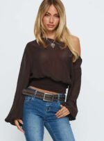 Idalina Slouchy Chiffon Top Brown - Image 2