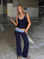 Kobee Jersey Flare Trousers Navy / Light Blue