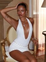 Emmalyne Plunge Neck Bodysuit White