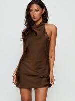 A-list Halter Cowl Neck Mini Dress Chocolate - Image 7