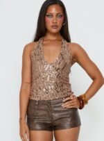 Slone Sequin Halter Top Gold Shimmer - Image 2